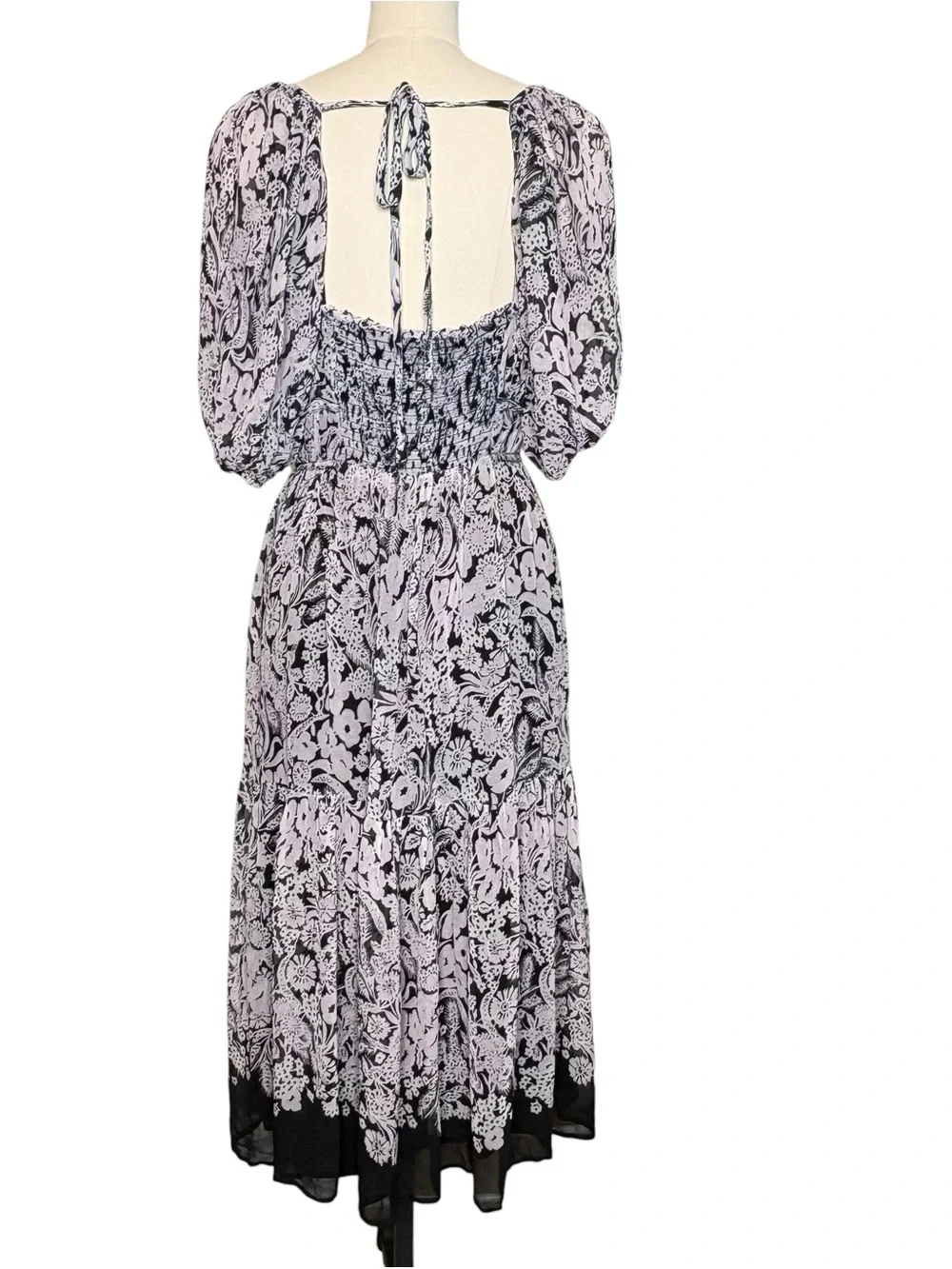 Anthropologie Floral Smocked Square Neck Midi Dress | L